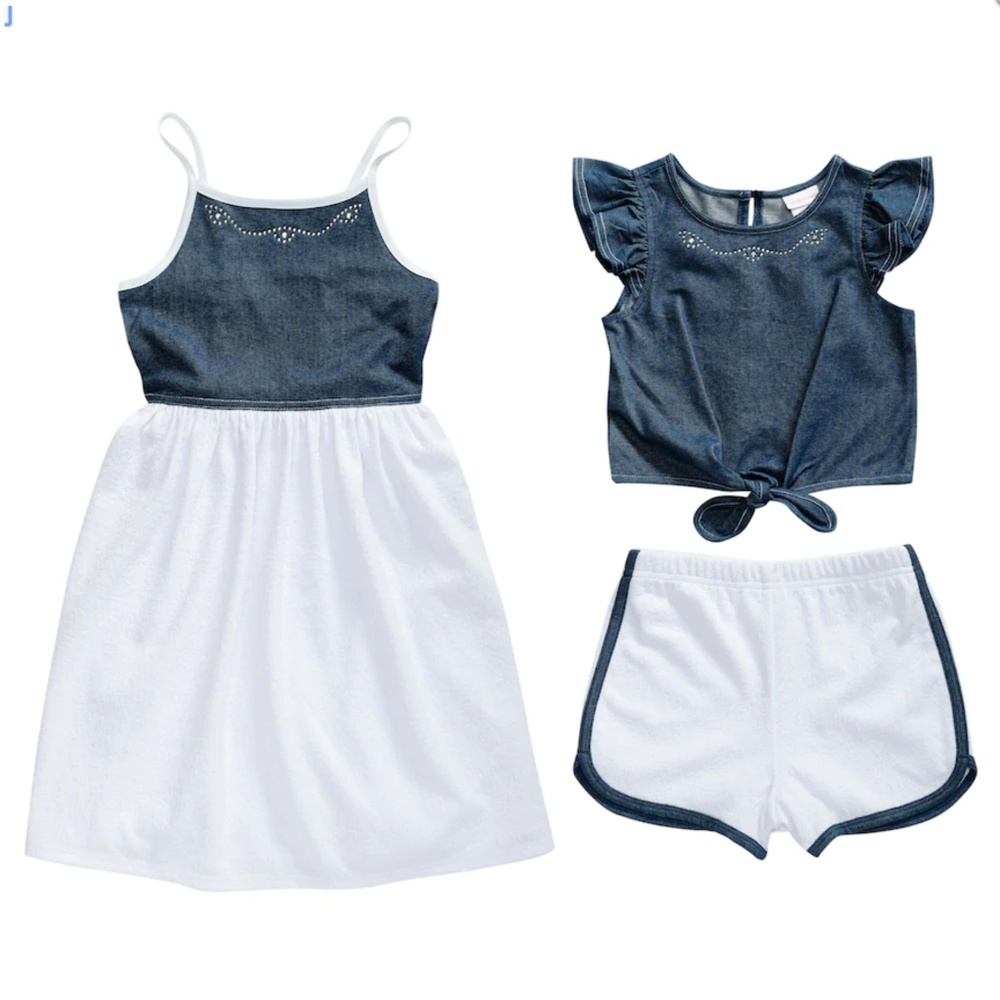 Denim Sleeveless Dress Popover Flutter Top & Short